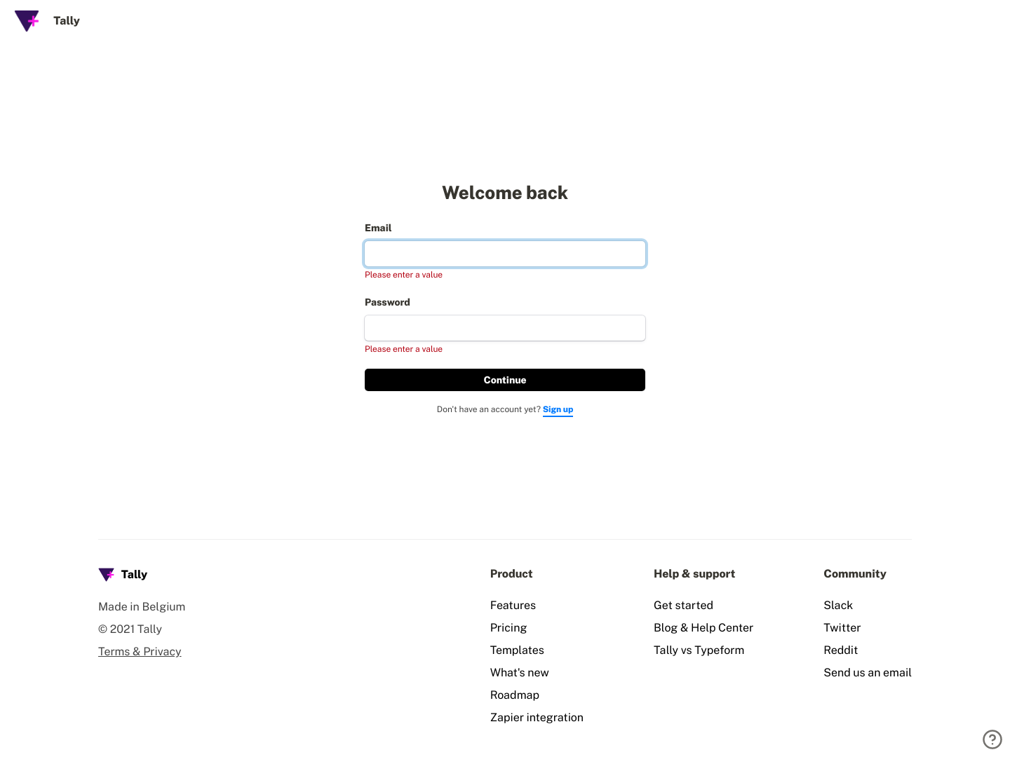Tally Login screenshot