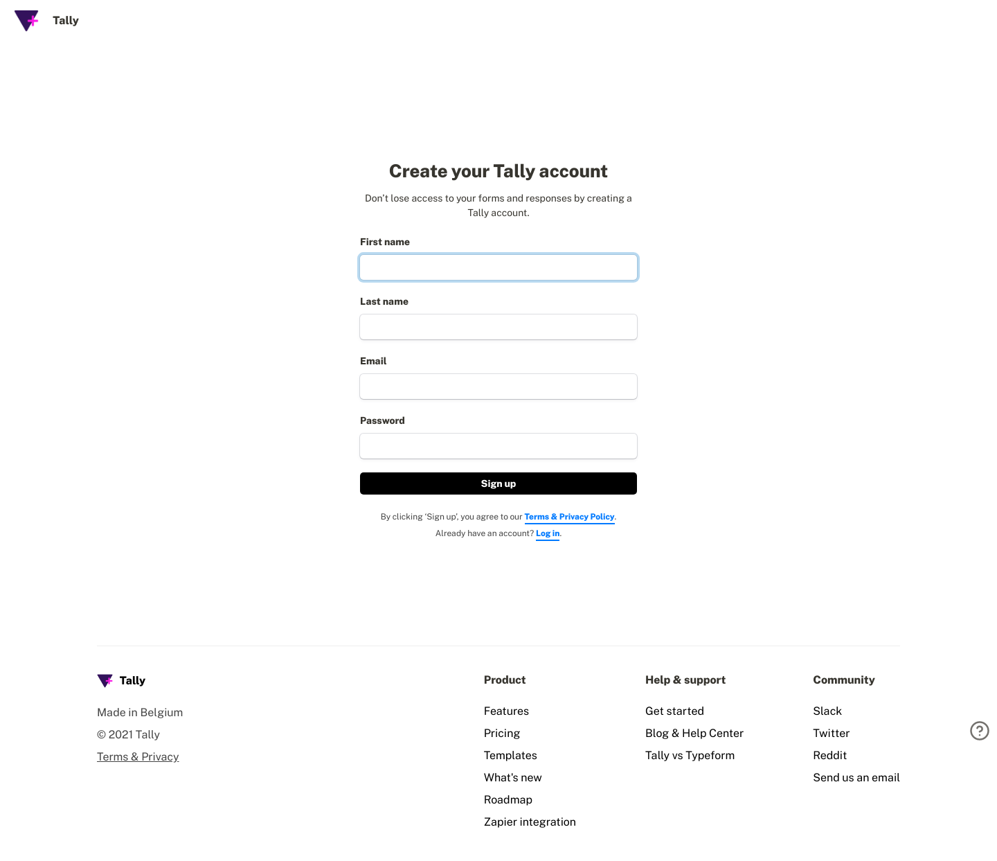 Tally Signup screenshot