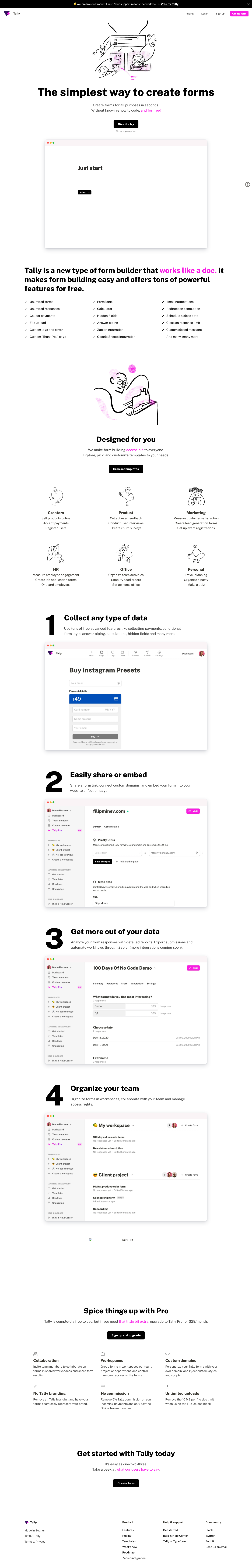 Tally Landing Page screenshot