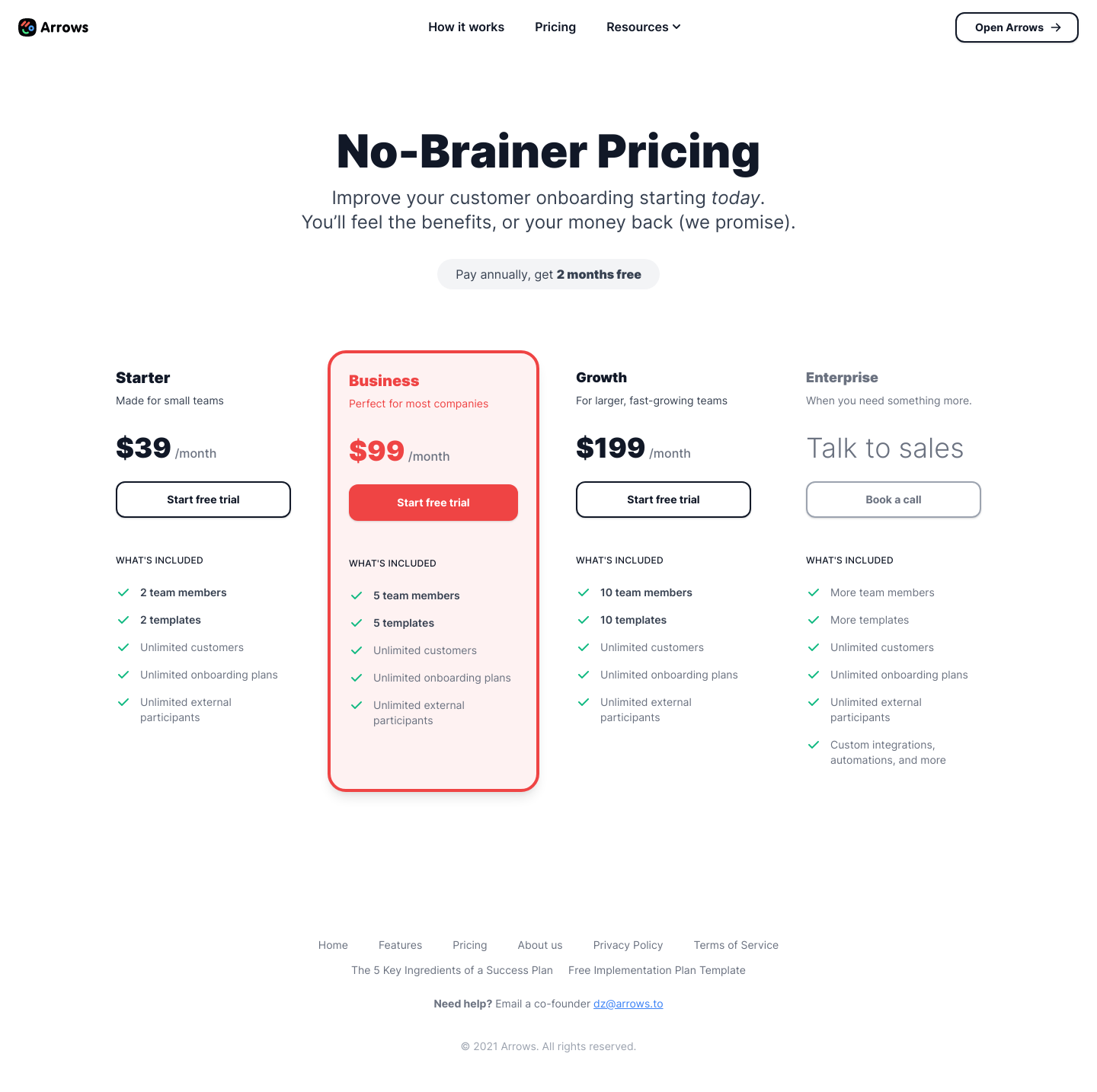 Arrows Pricing screenshot