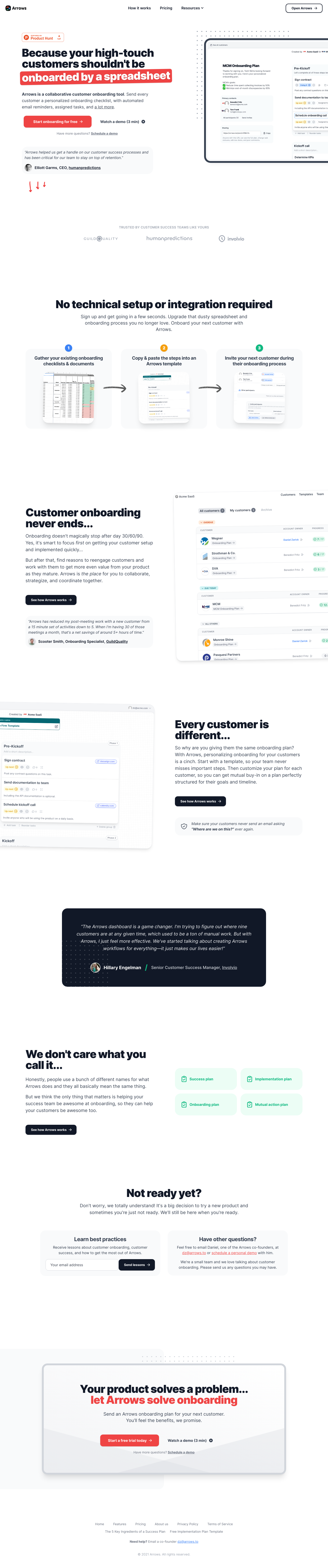 Arrows Landing Page screenshot