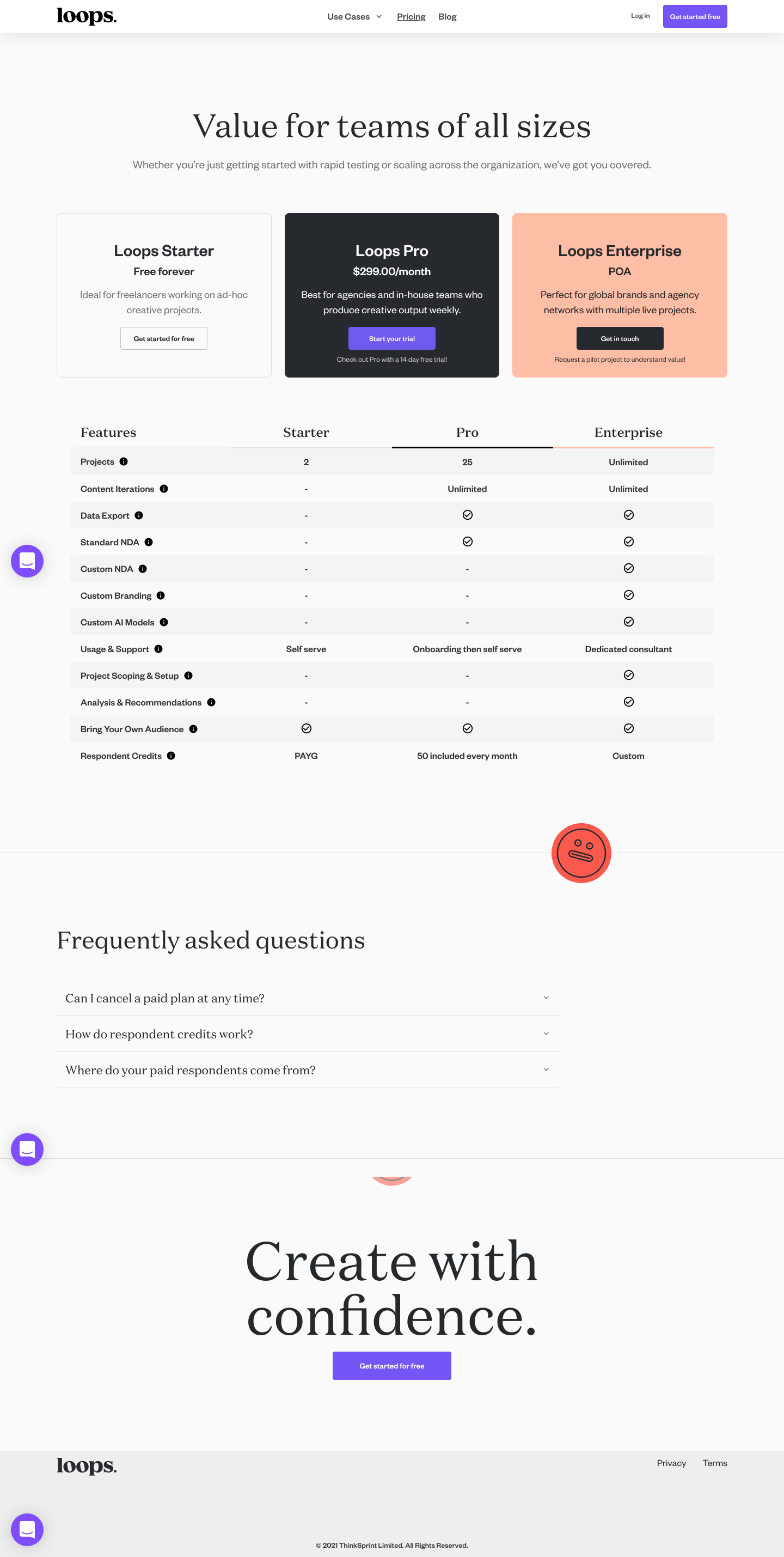 Useloops Pricing screenshot