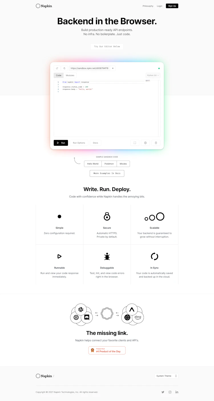 Napkin Landing Page screenshot