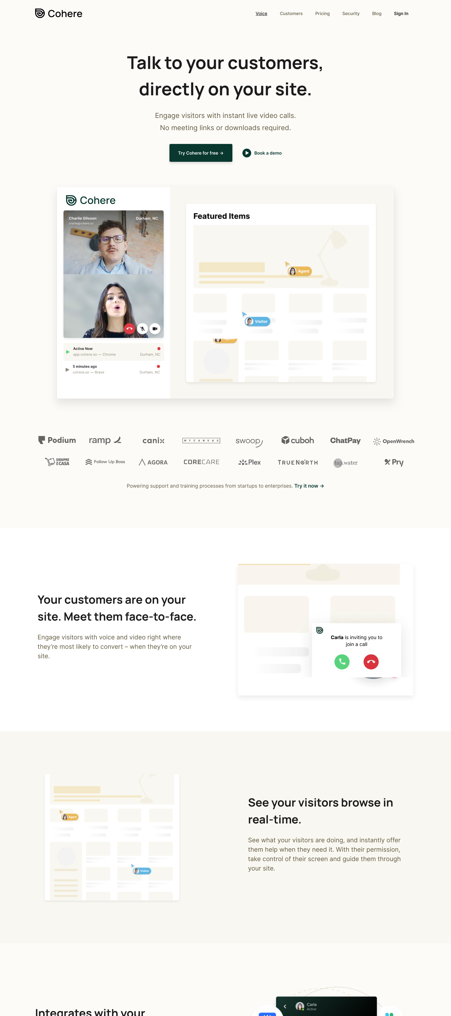 Cohere Landing Page screenshot
