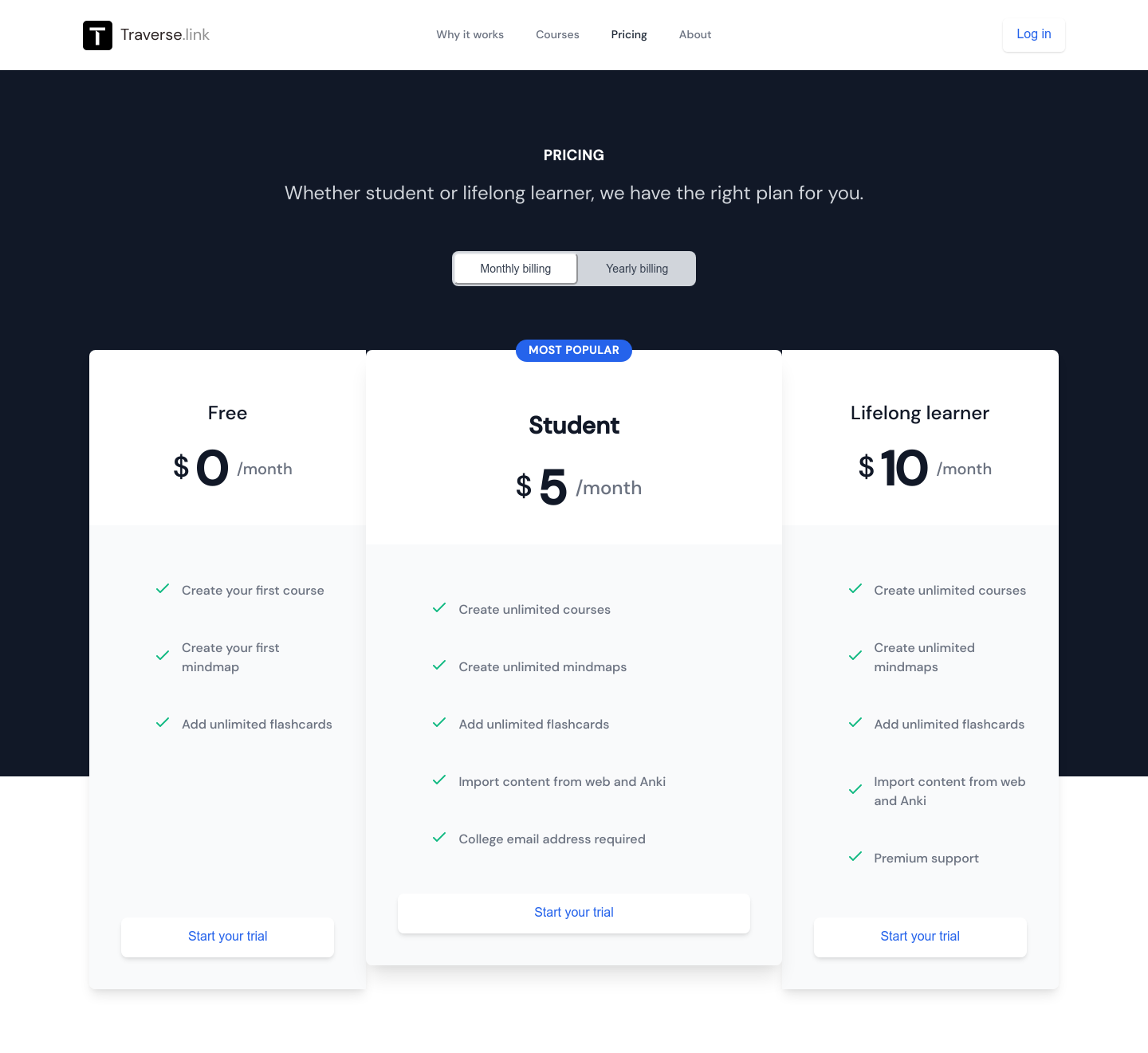 Traverse Pricing screenshot