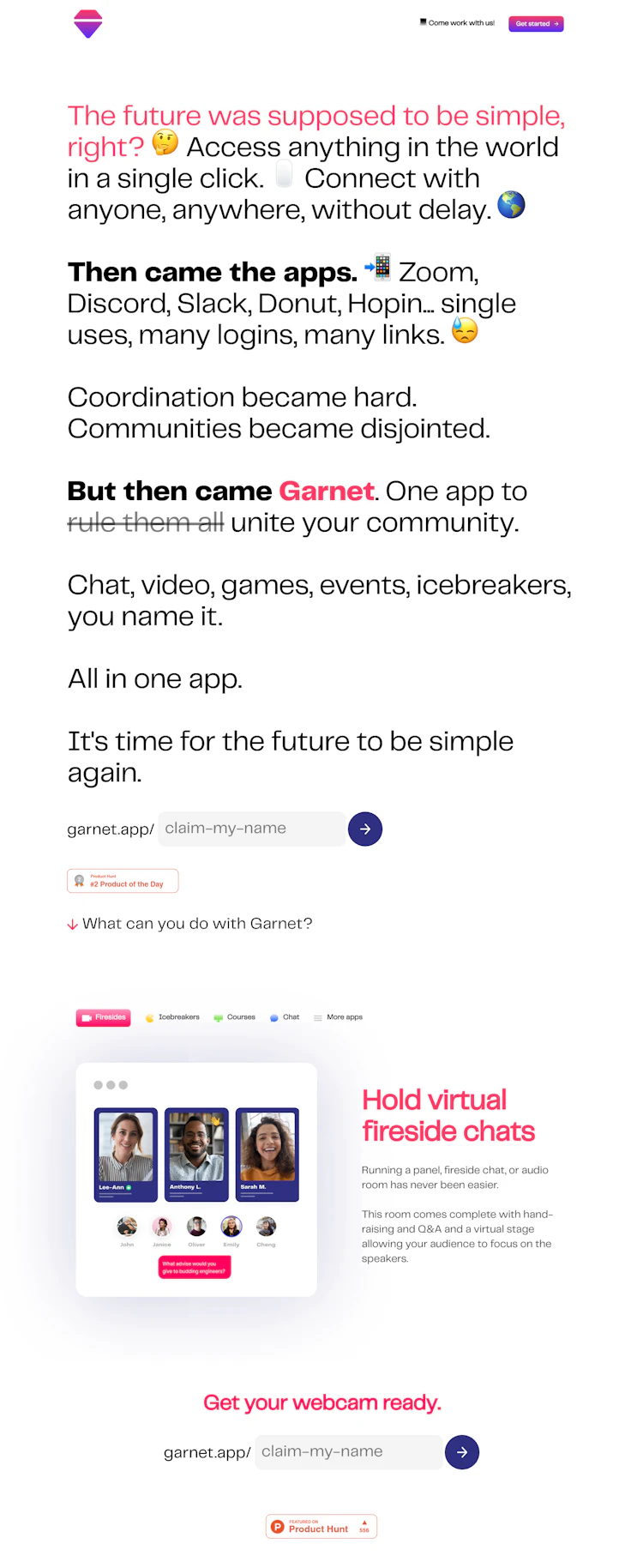 Garnet Landing Page screenshot