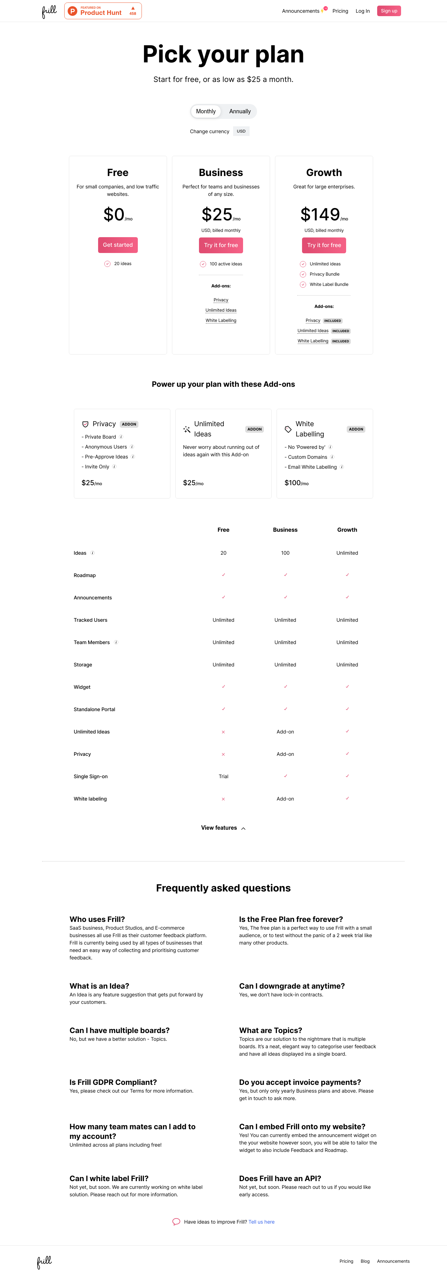 Frill Pricing screenshot