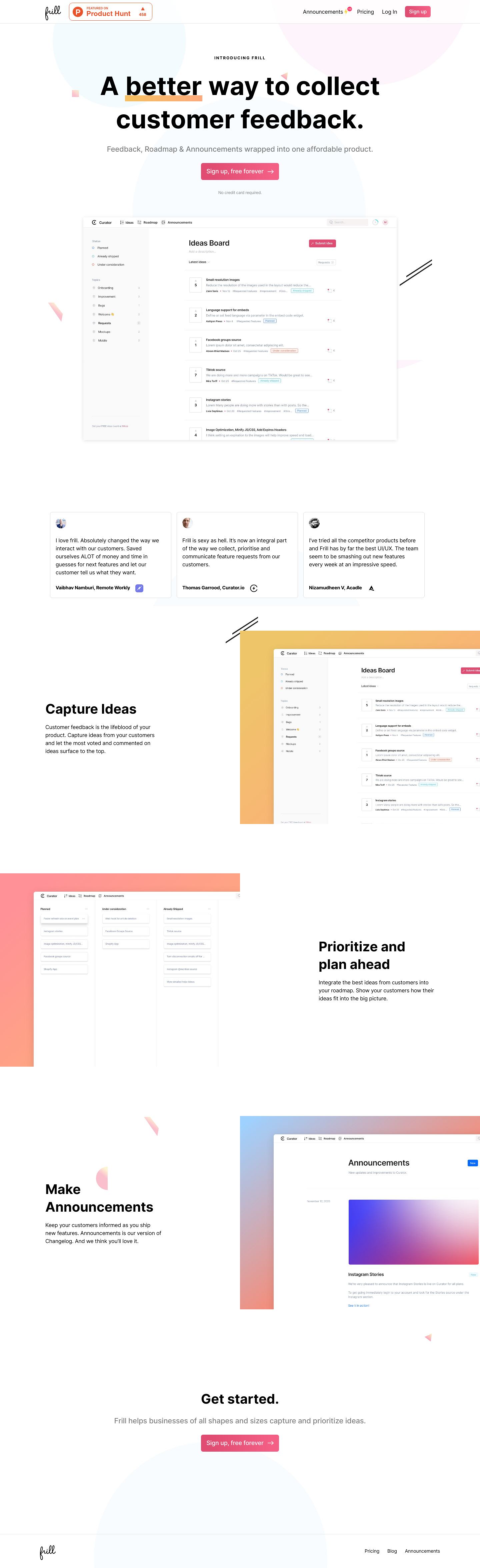 Frill Landing Page screenshot