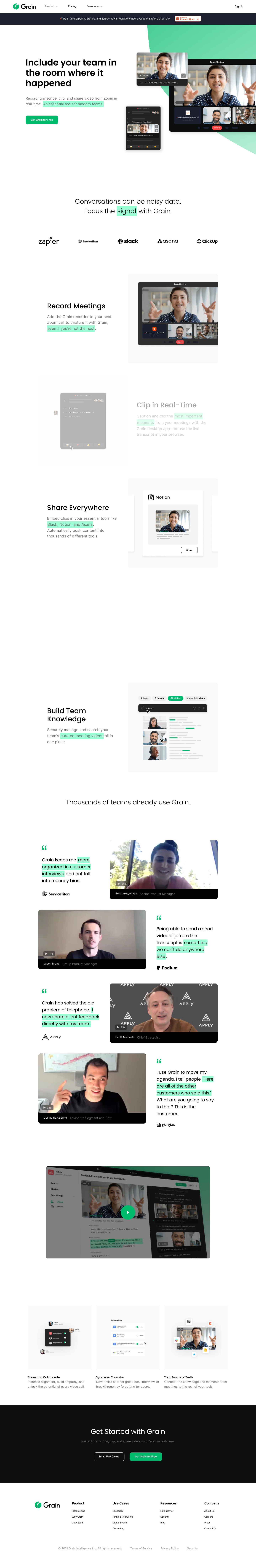 Grain Landing Page screenshot