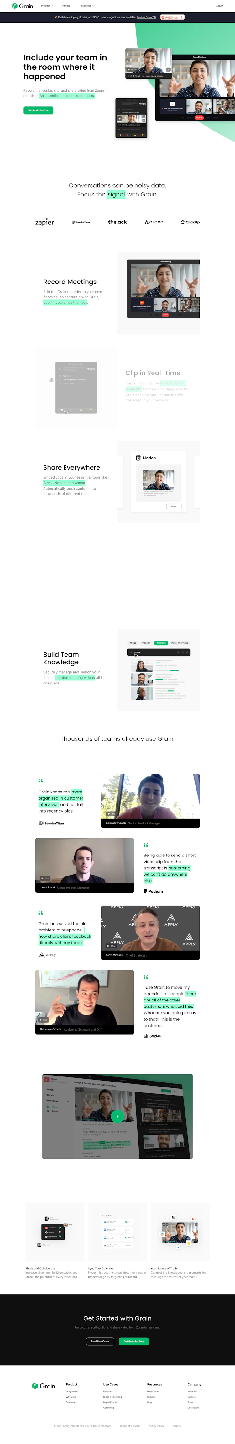 Grain Landing Page screenshot