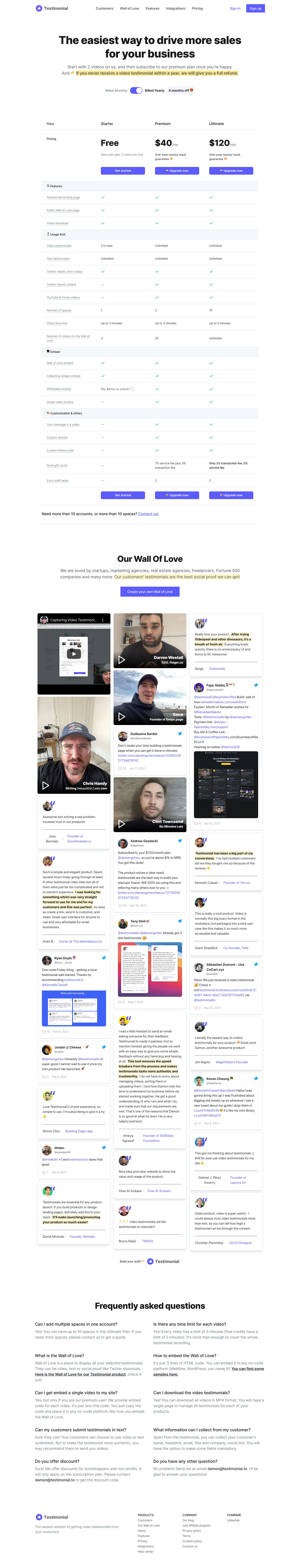 Testimonial Pricing screenshot