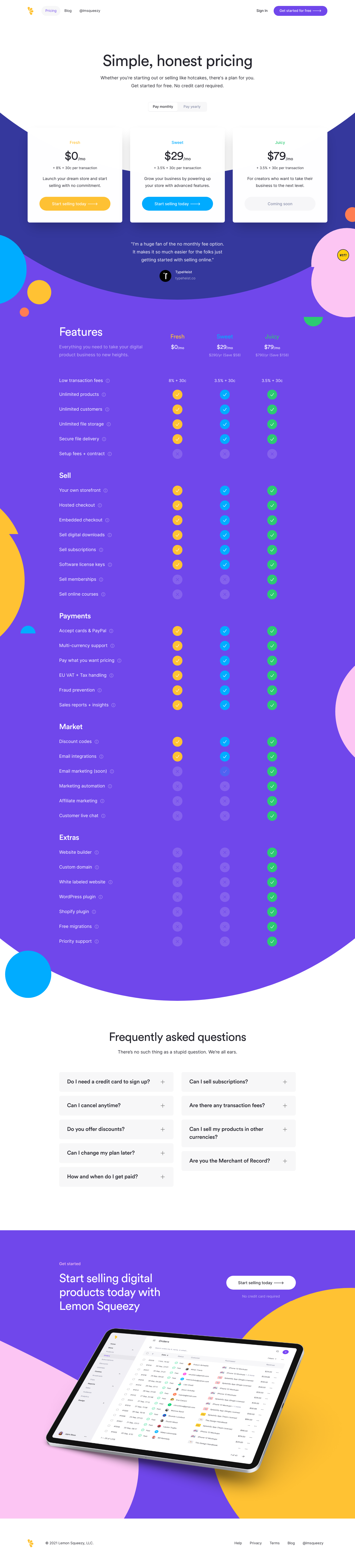 Lemonsqueezy Pricing screenshot