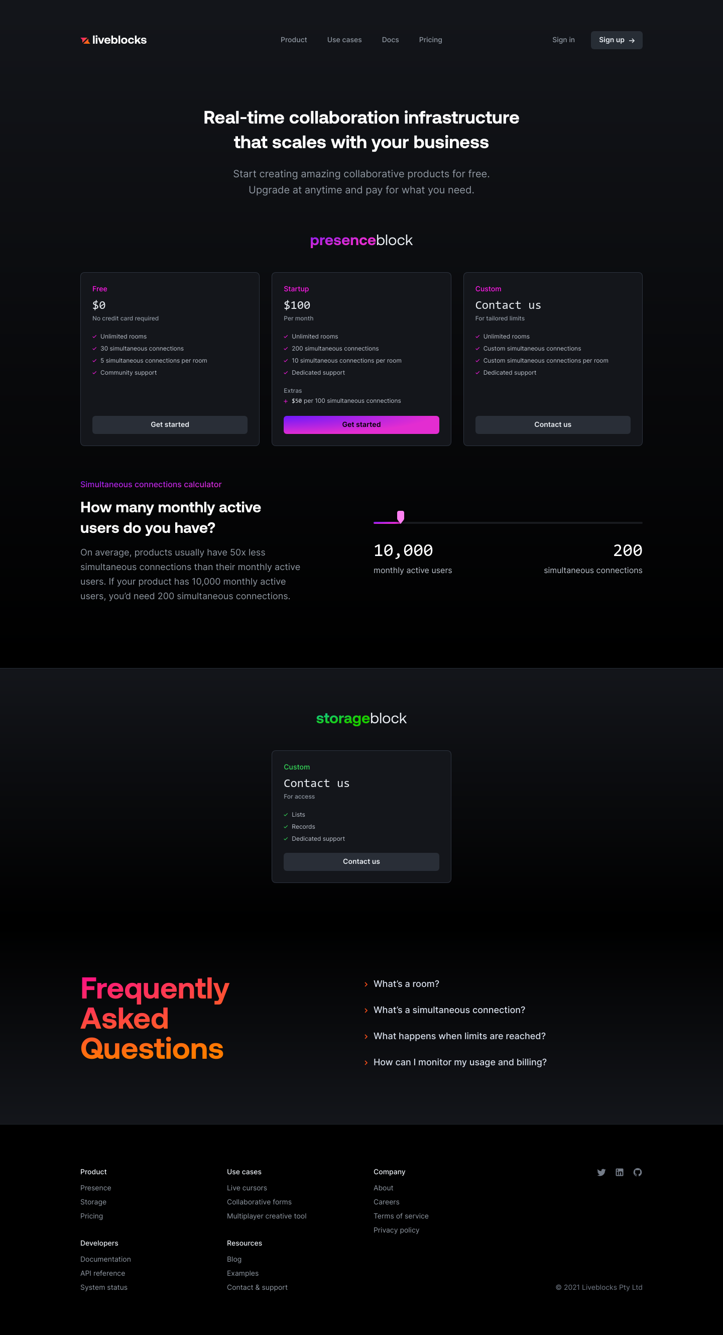 Liveblocks Pricing screenshot