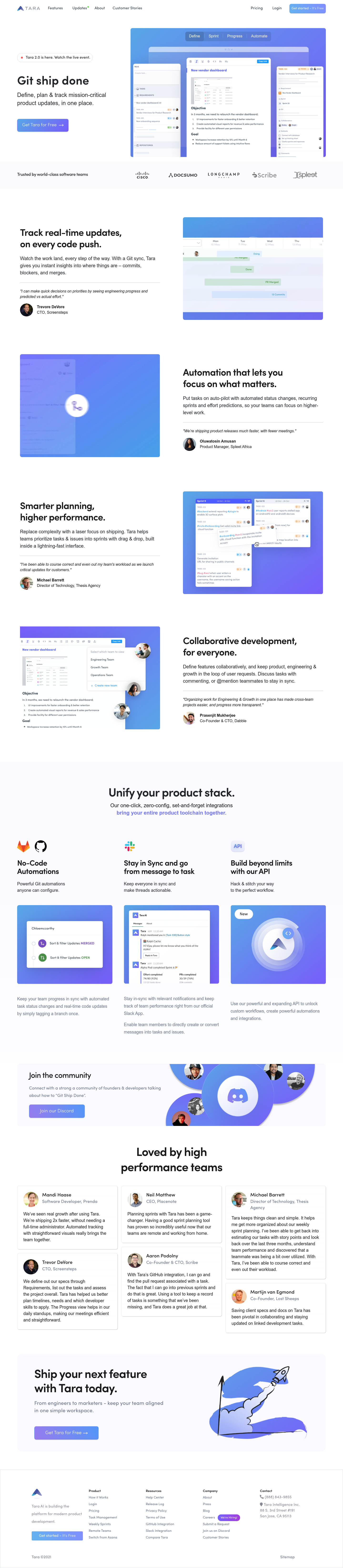 Tara Landing Page screenshot