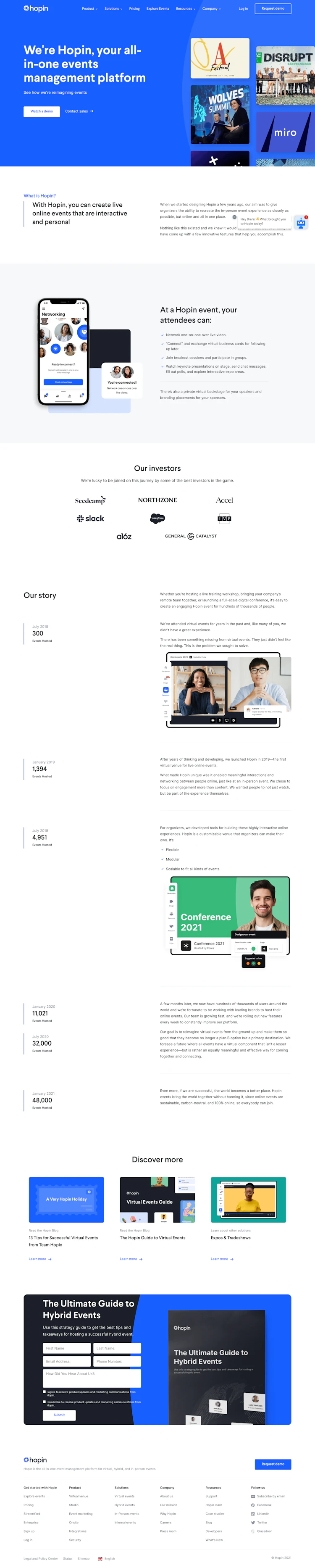 Hopin Landing Page screenshot