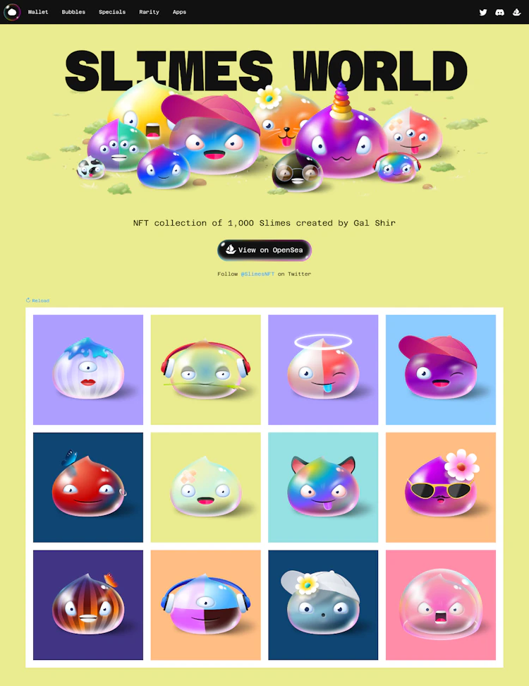 Slimes Landing Page screenshot