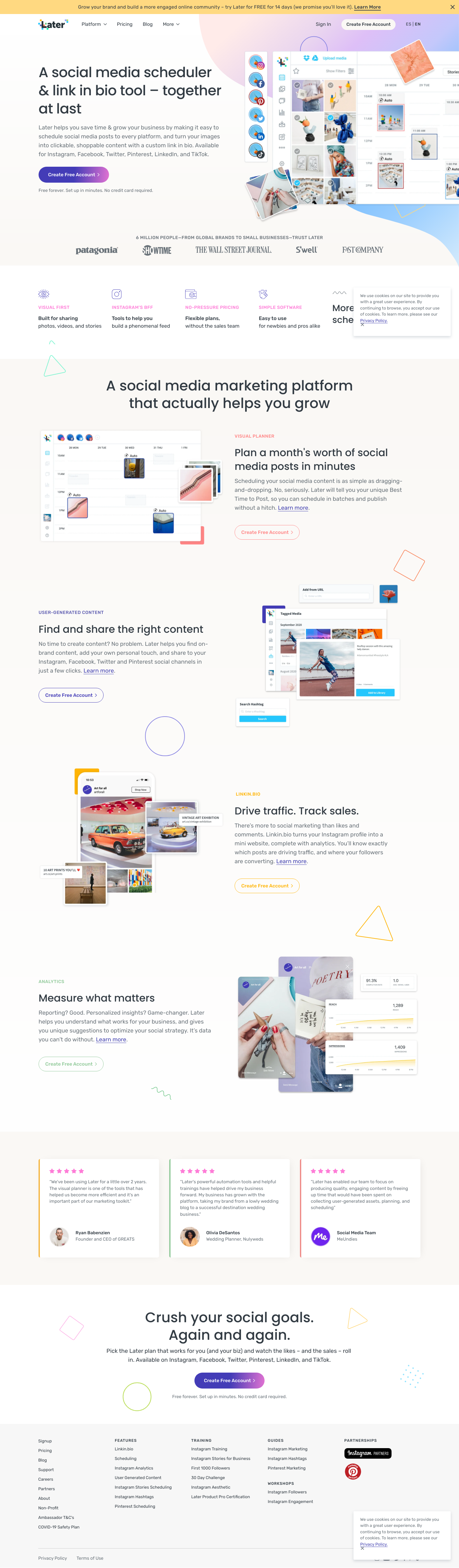 Later Landing Page screenshot