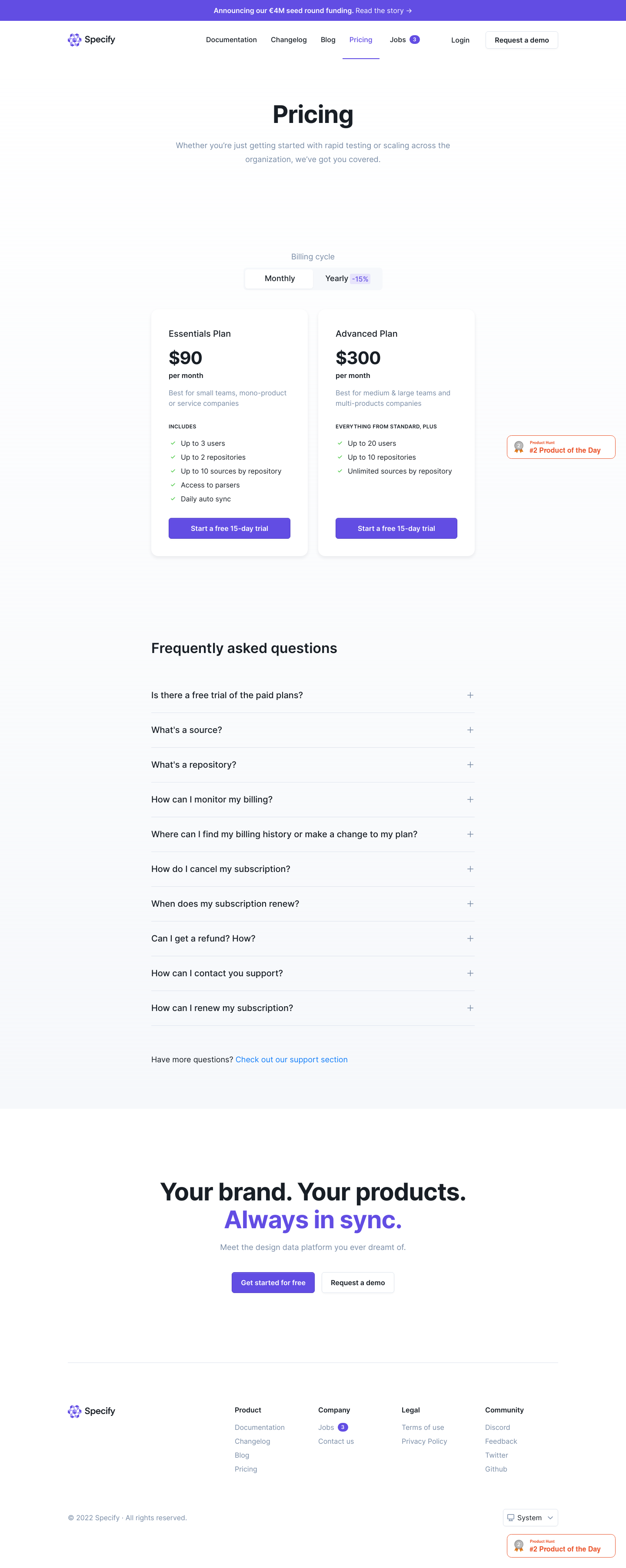 Specify Pricing screenshot