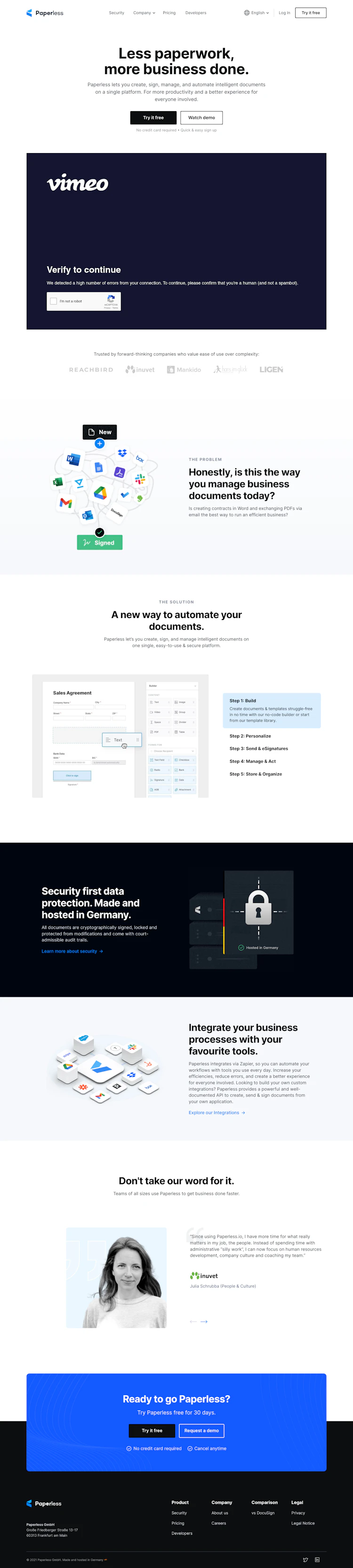Paperless Landing Page screenshot