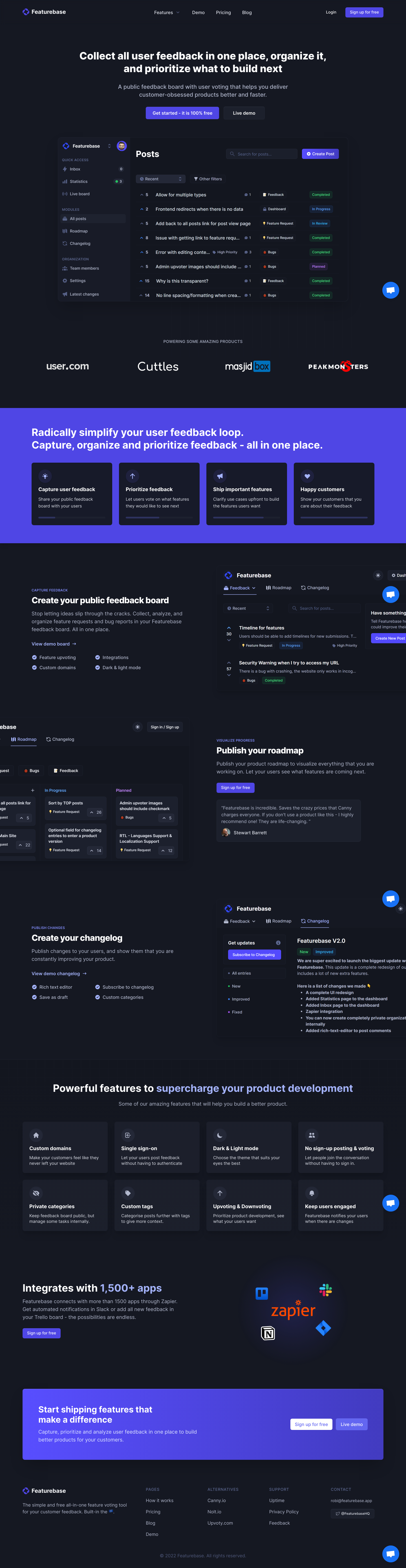 Featurebase Landing Page screenshot