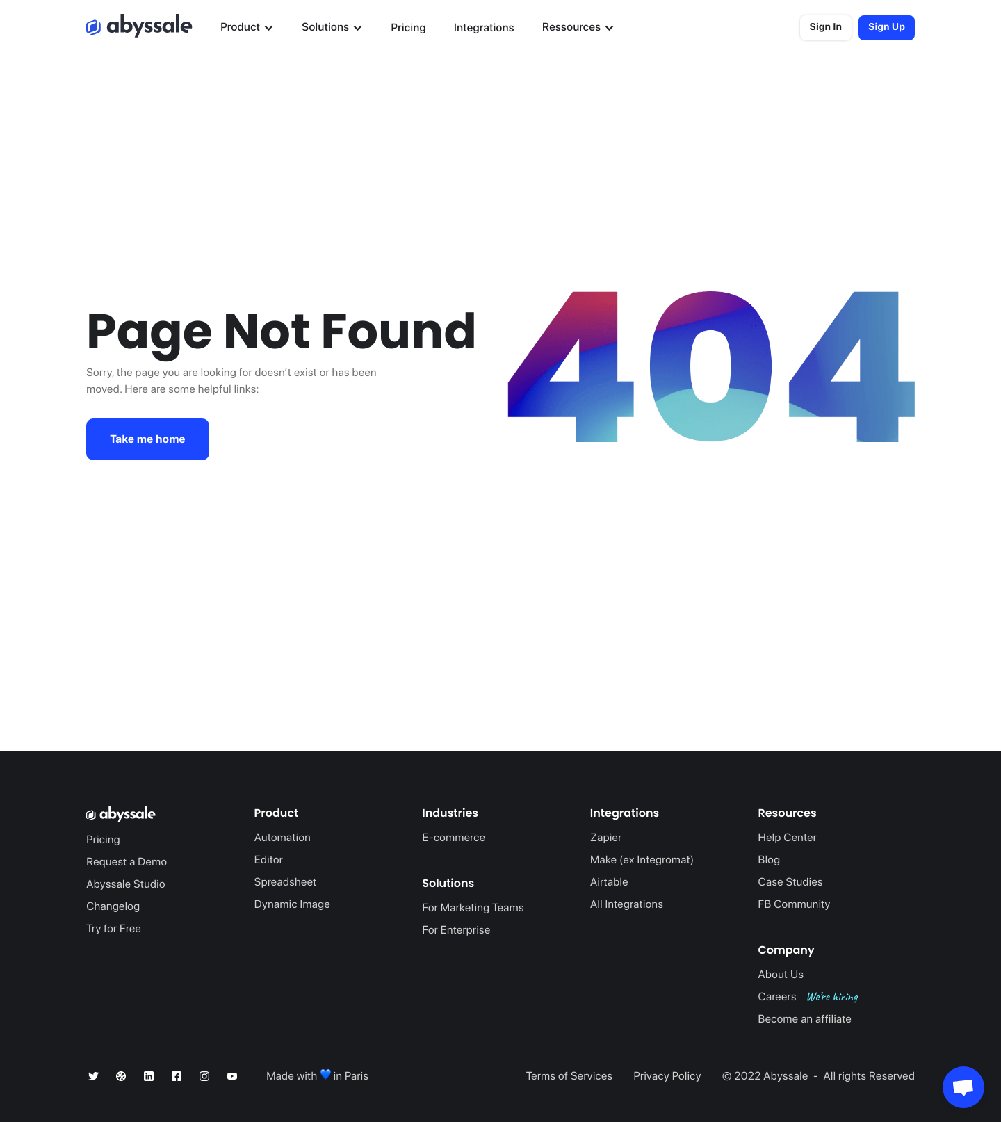 Abyssale 404 screenshot