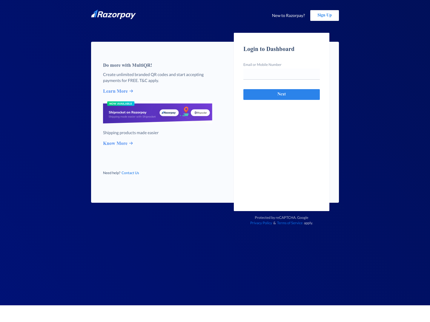 Razorpay Login screenshot