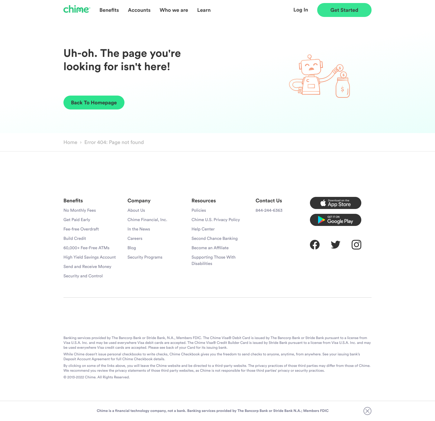 Chime 404 screenshot