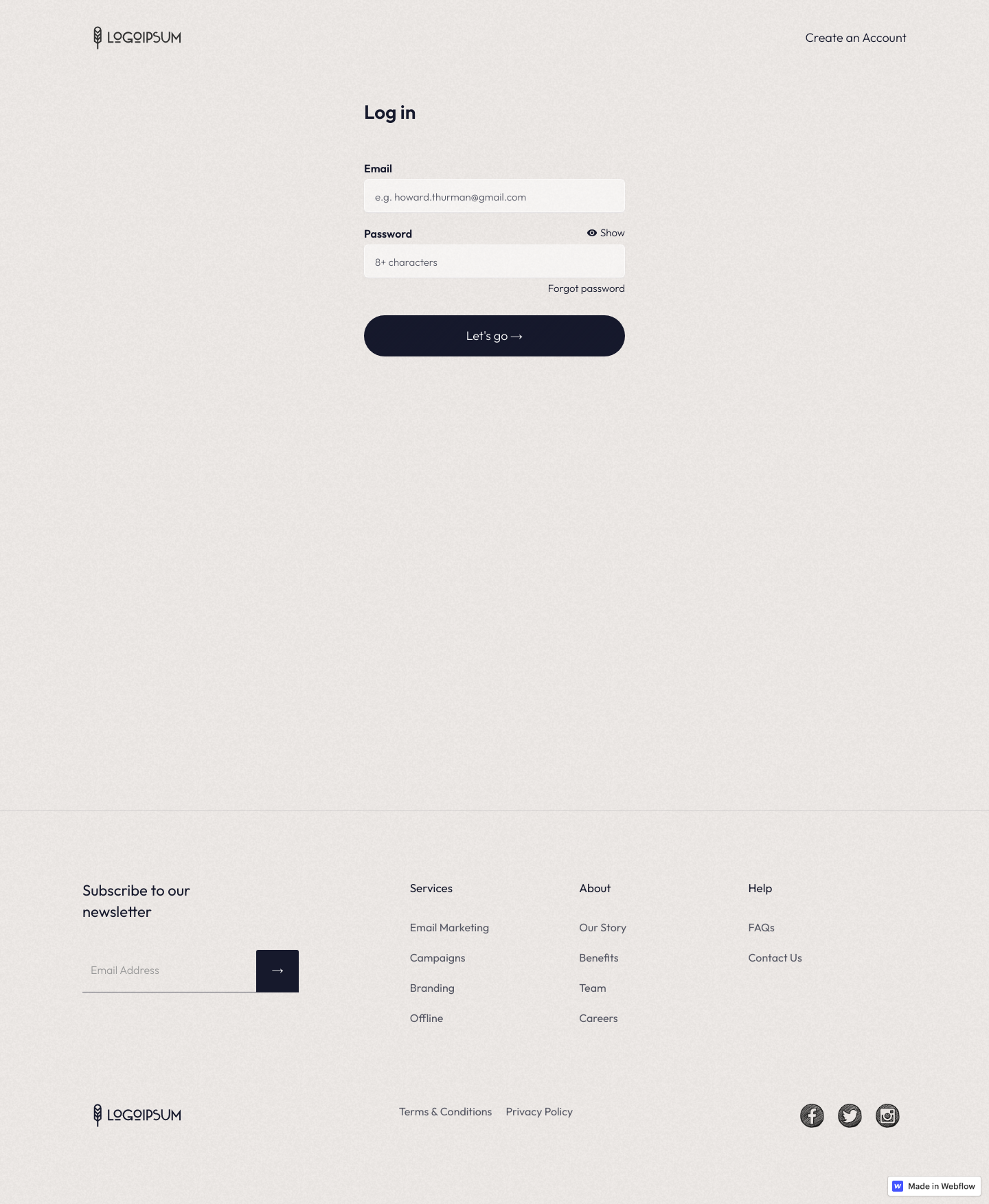 local-membership-template.webflow Login screenshot