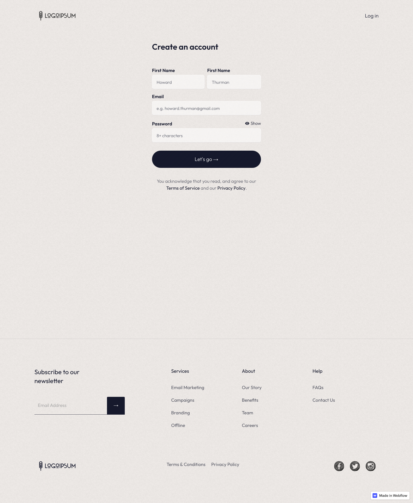 local-membership-template.webflow Signup screenshot