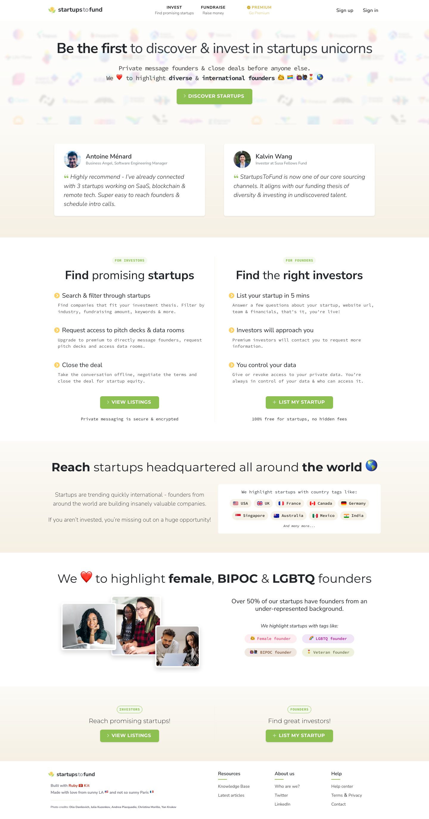 Startupstofund Landing Page screenshot