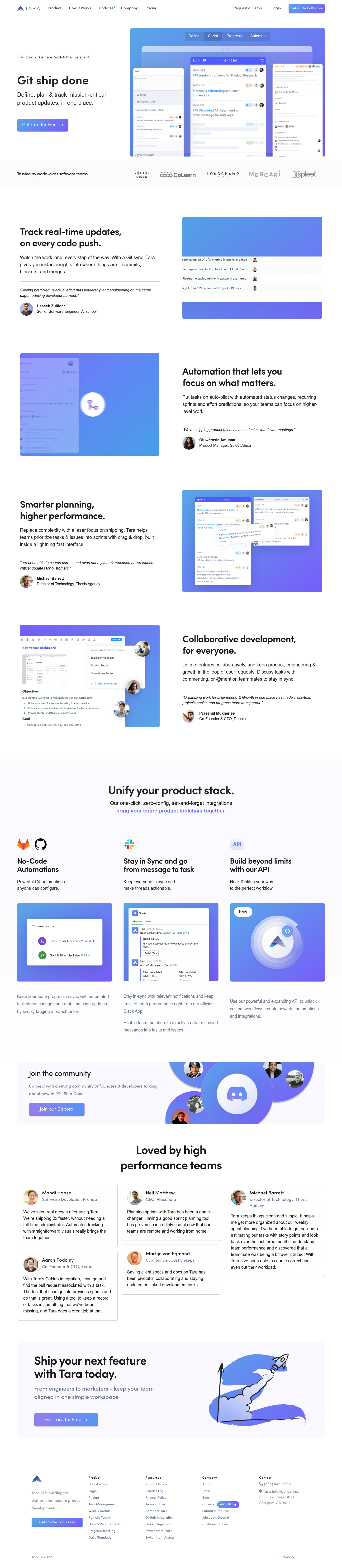 Tara Landing Page screenshot