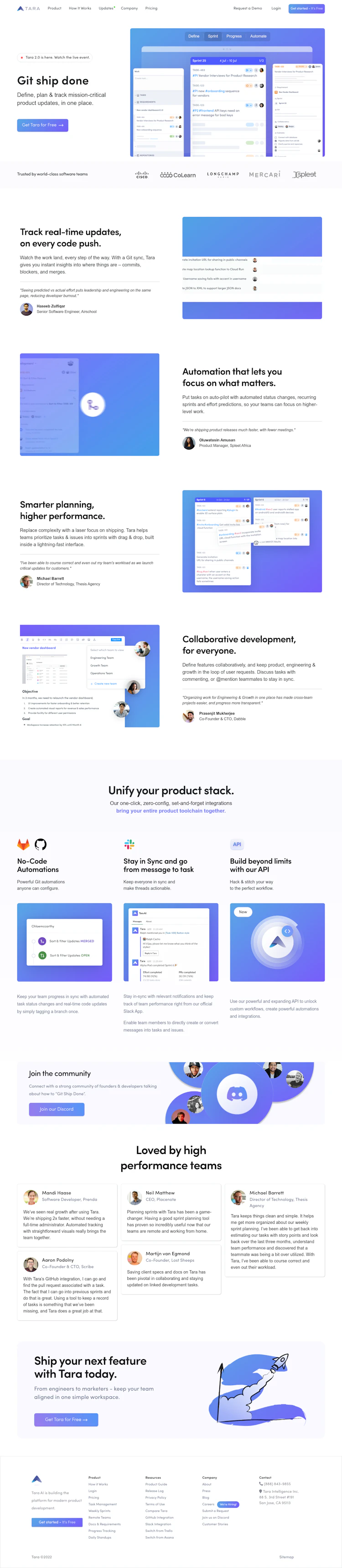 Tara Landing Page screenshot