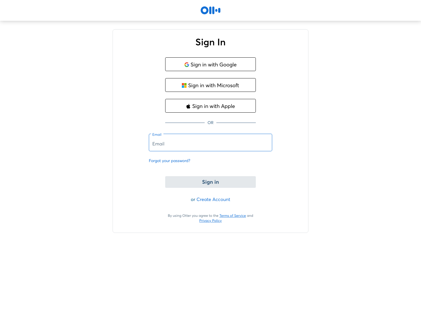 Otter Login screenshot