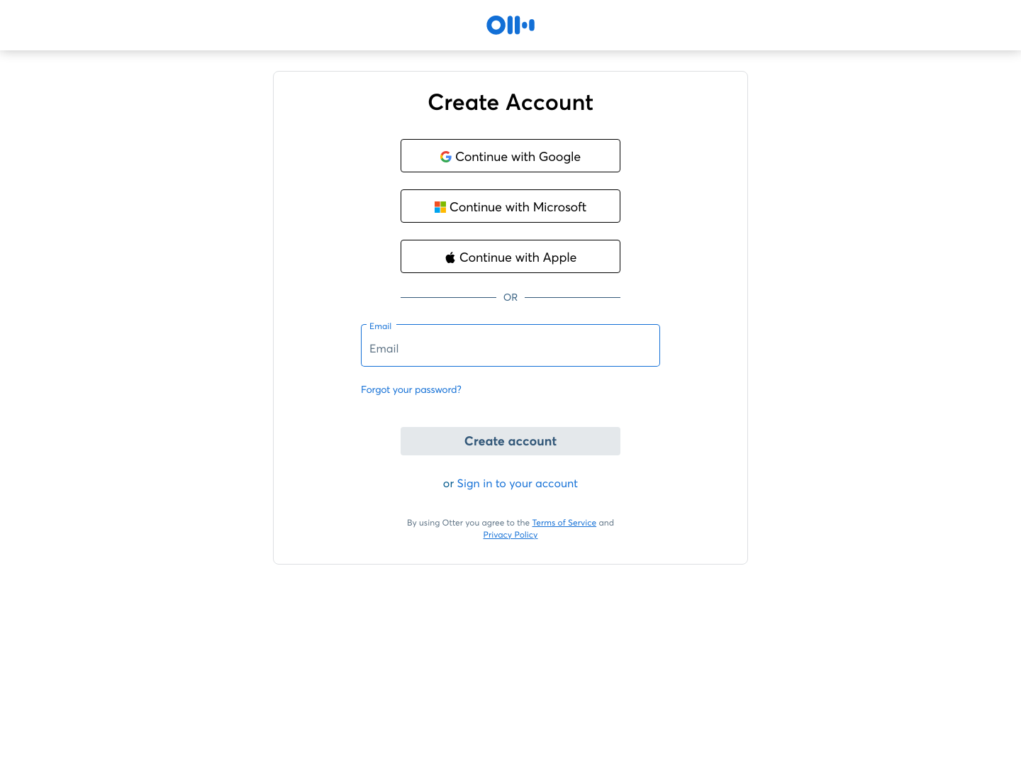 Otter Signup screenshot