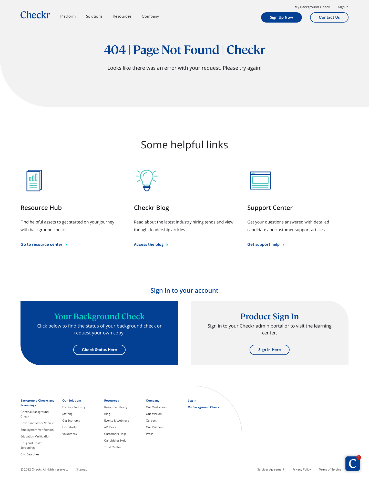Checkr 404 screenshot