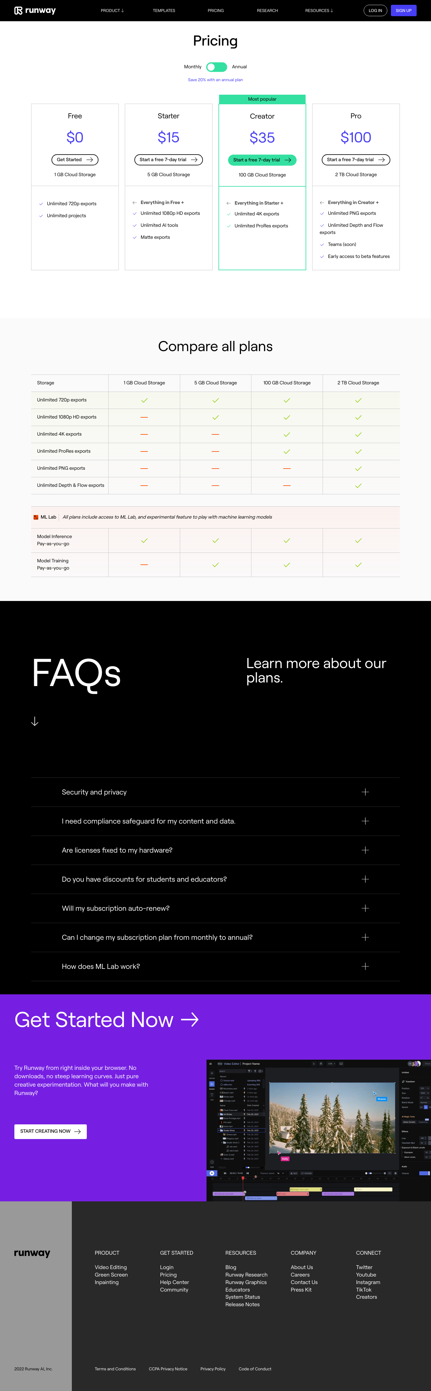 Runwayml Pricing screenshot