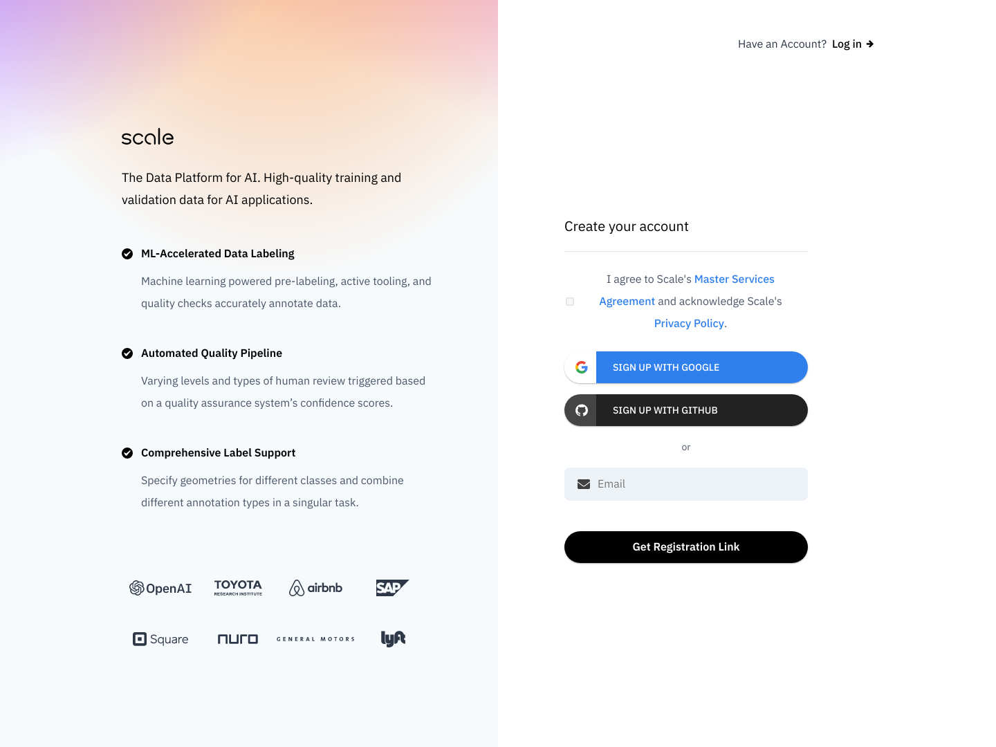 Scale Signup screenshot