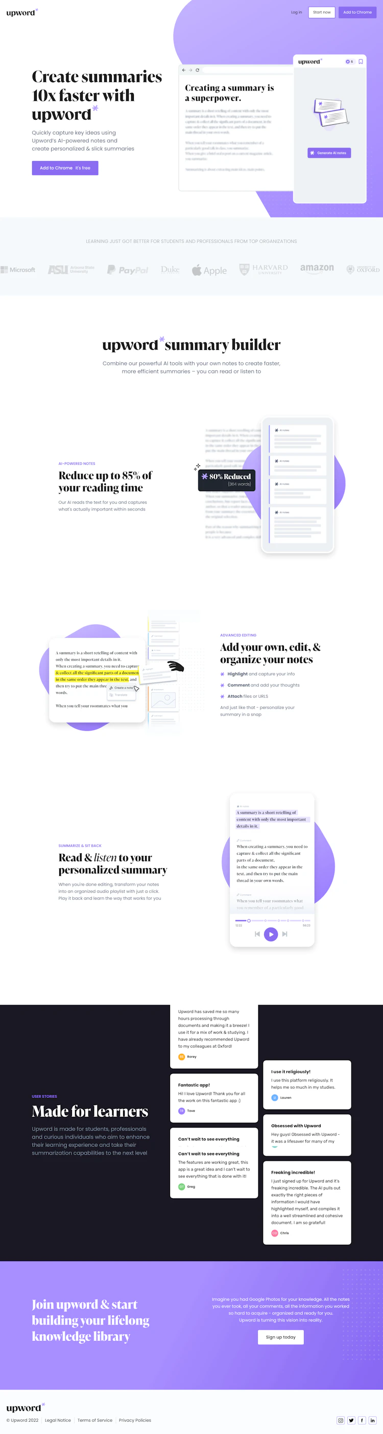 Upword Landing Page screenshot