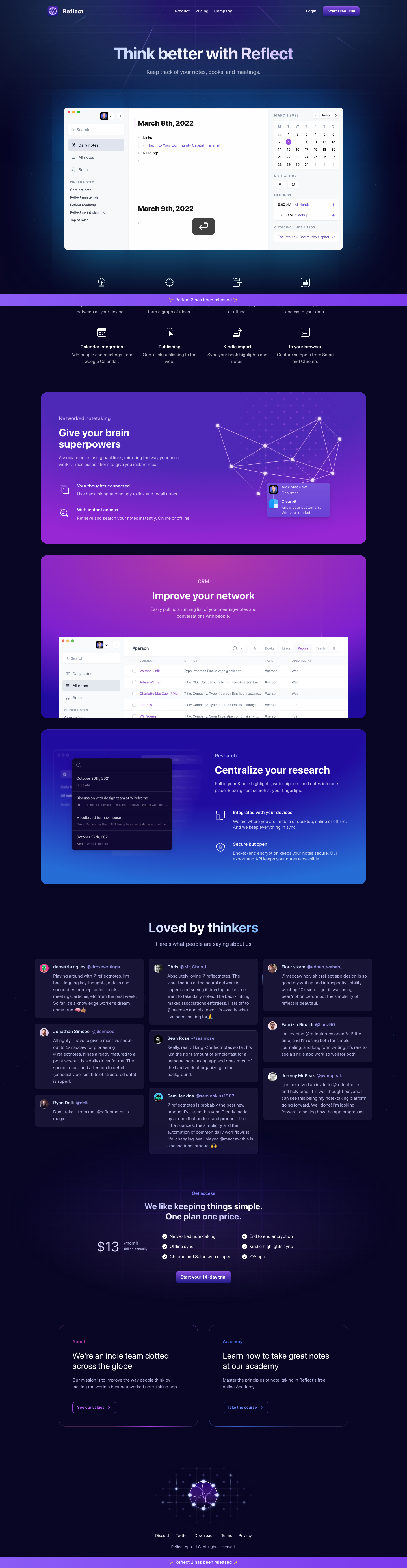 Reflect Landing Page screenshot