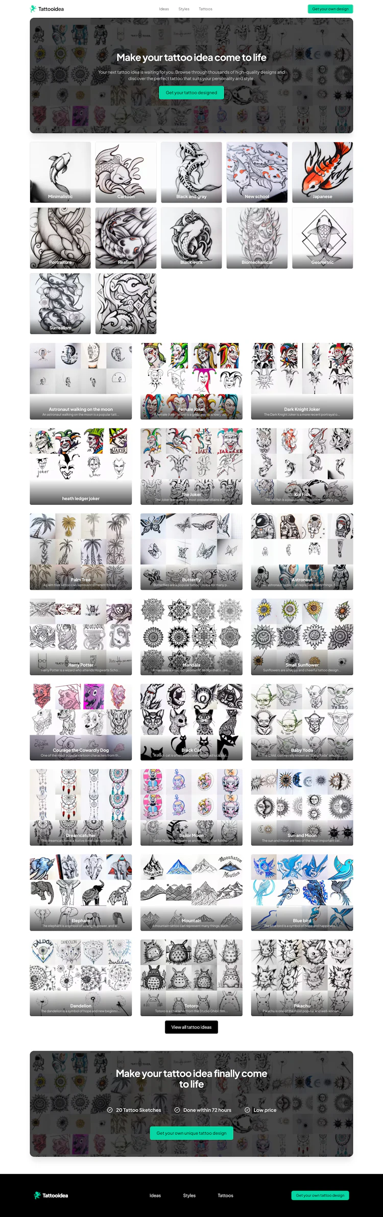 Tattooidea Landing Page screenshot