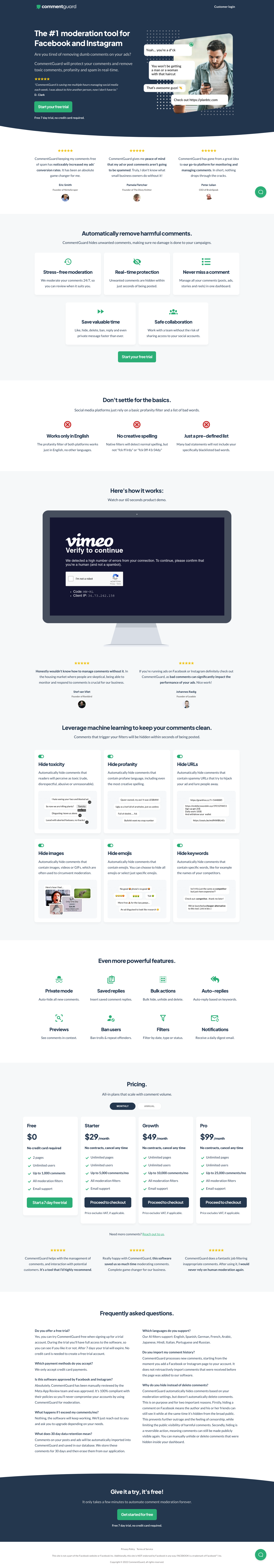 Commentguard Landing Page screenshot