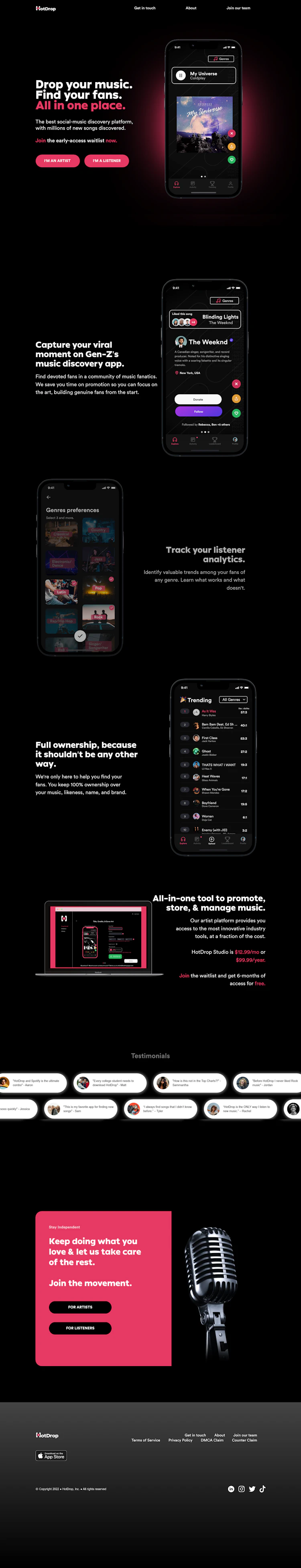 Hotdropapp Landing Page screenshot