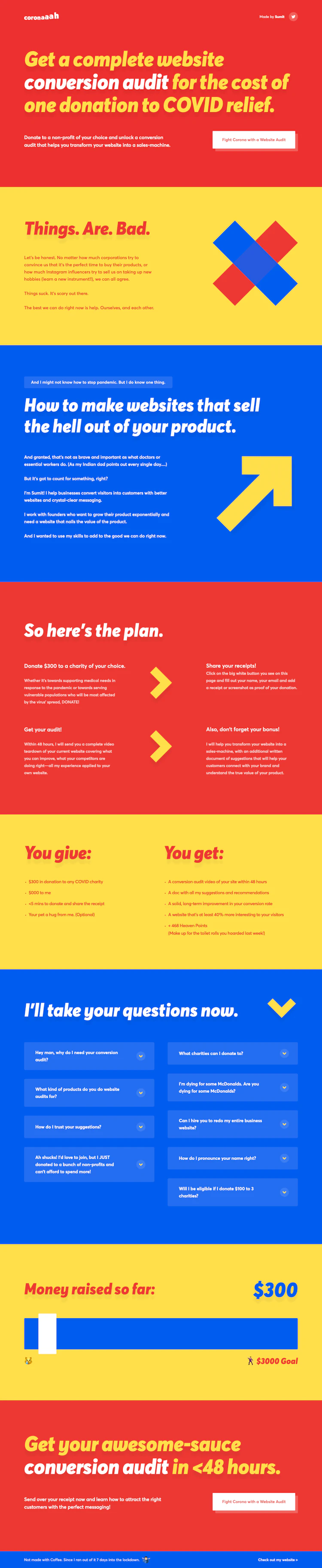 Coronaaah Landing Page screenshot