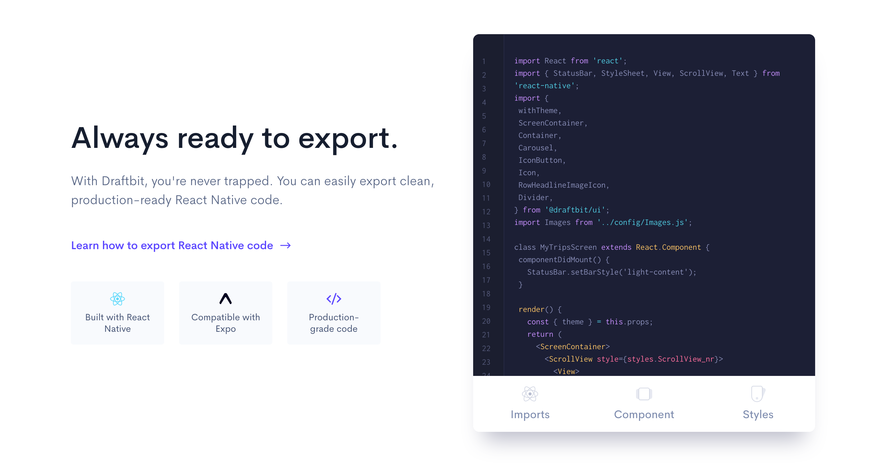 Draftbit Feature component screenshot