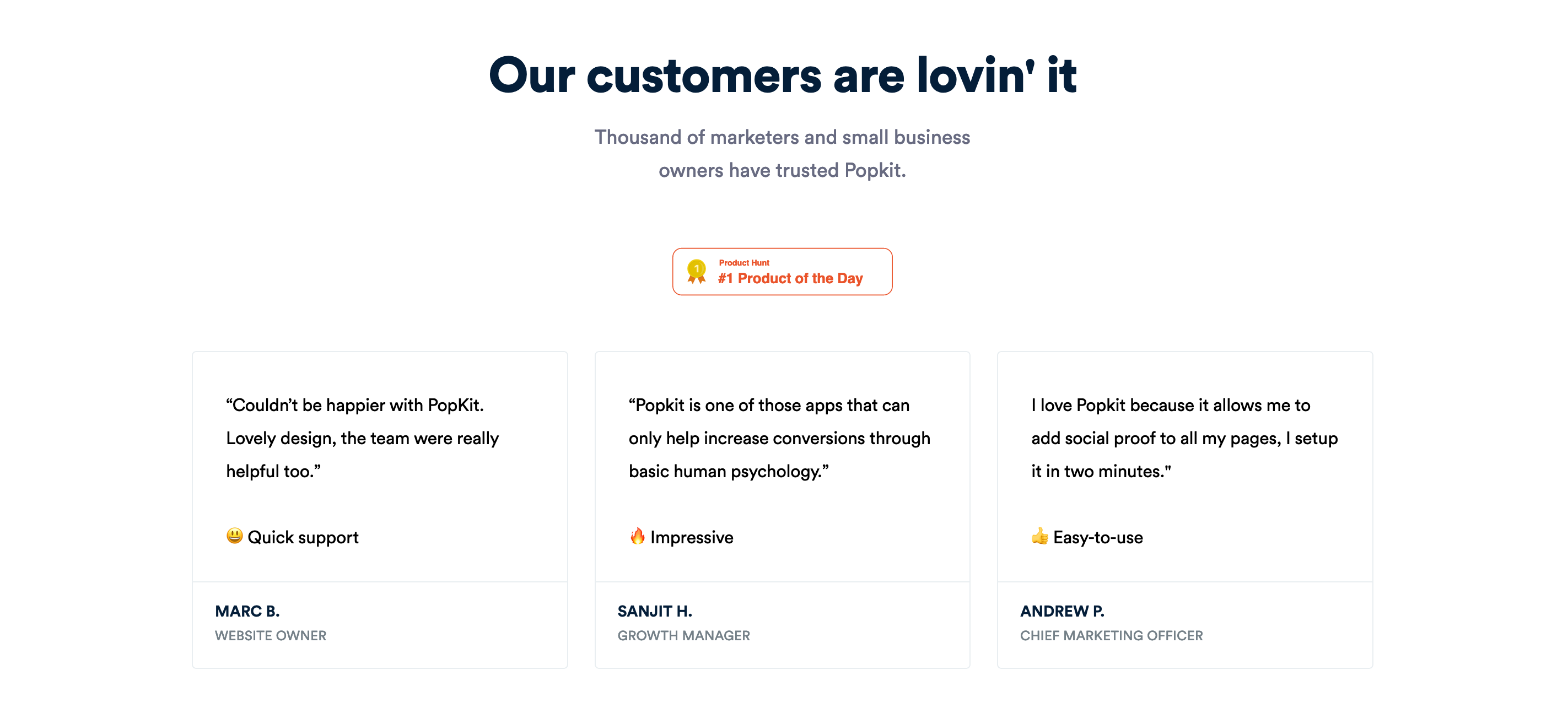 Popkit Testimonial component screenshot