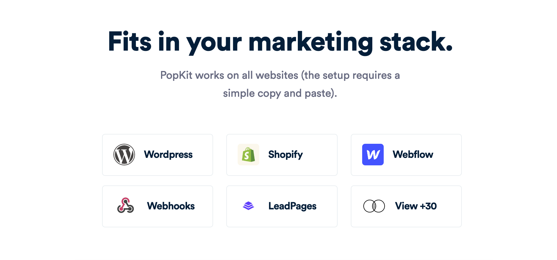 Popkit Intergrations component screenshot