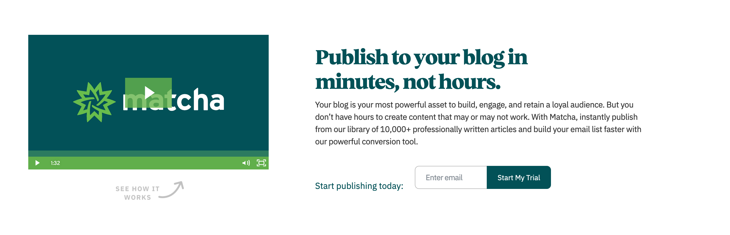 Matcha Call To Action component screenshot