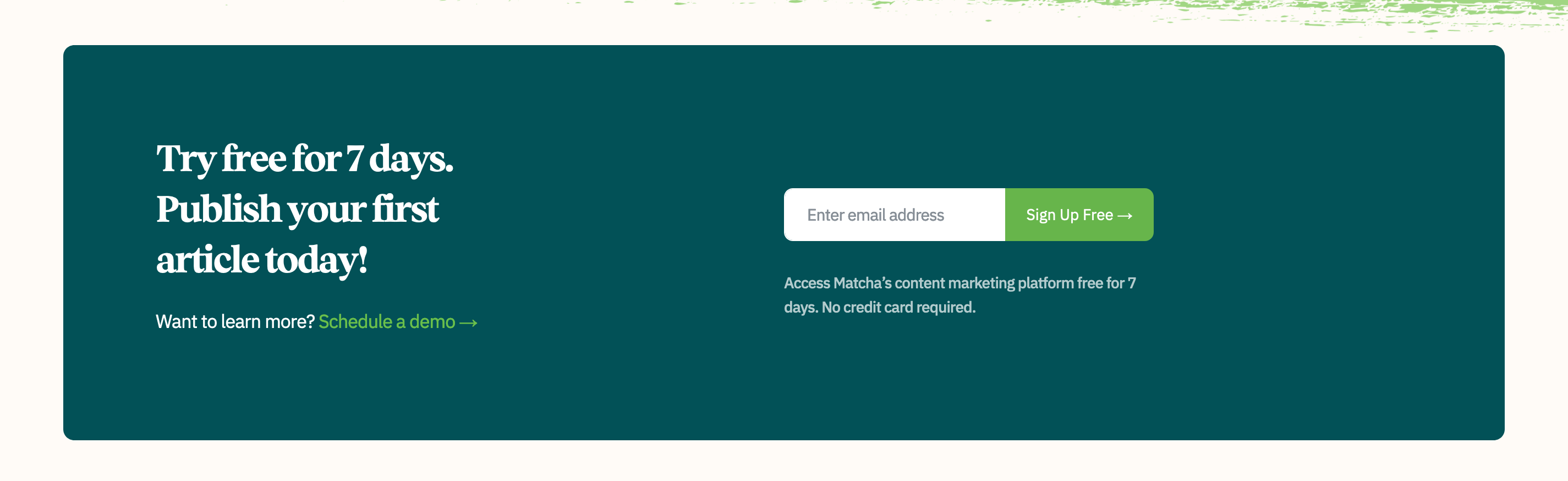 Matcha Call To Action component screenshot