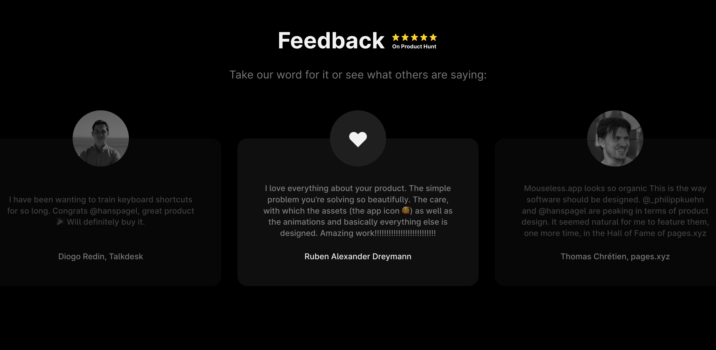 Mouseless Testimonial component screenshot