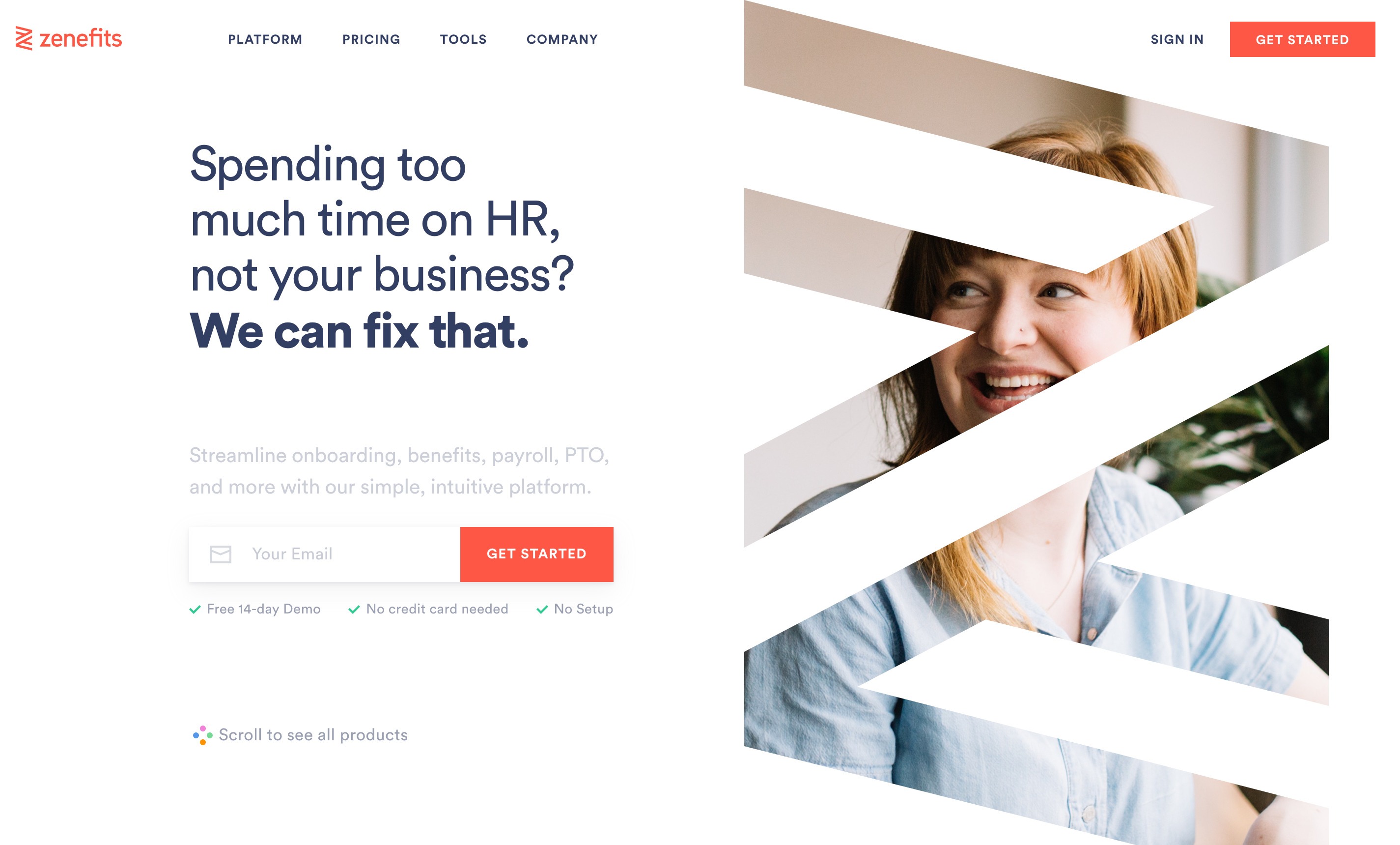 Zenefits Hero component screenshot